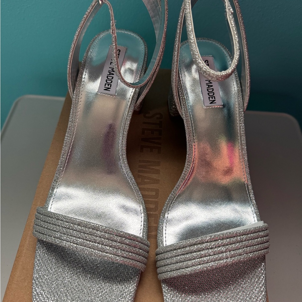 Steve Madden Silver Strappy Heels - Picture 5 of 6